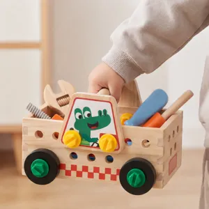 Boîte à outils en bois pour enfants, jouet de bus de vis d'assemblage avec poignée portable