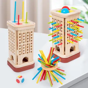 Kinder Holz Stapelturm Spiel, bunte Stäbe und Bälle, frühe Bildung interaktives Lernspielzeug.