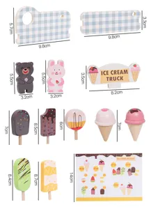 Wooden ice cream cart pretend play toy set for kids early educational kitchen dessert games