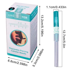 Disposable piercing catheter needle 18G sterile body piercing tool set with size specs