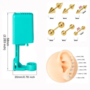 Disposable ear piercing gun kit with stainless steel ball and spike studs for body piercing.