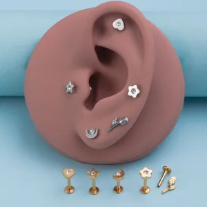 Edelstahl Piercing Schmuck mit Herz, Stern, Mond und Blumen Knorpel Ohrring Stifte.