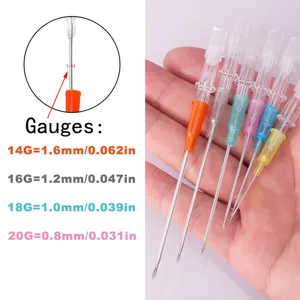 Body piercing needles kit, mixed gauges 14G 16G 18G 20G catheter needles for professional use.