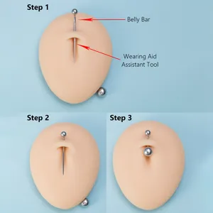 Edelstahlschmuck Piercing Set für Bauchschmuck mit Hilfswerkzeug für einfache Anwendung.