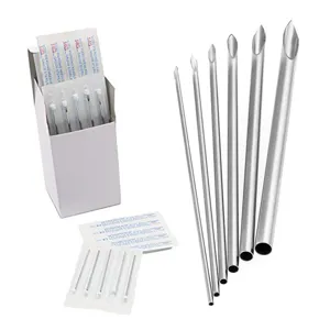 Kit profesional de agujas de perforacion desechables de acero inoxidable para cuerpo, nariz, orejas.