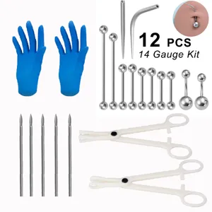 14 Gauge Piercing Set Edelstahl Körperpiercing Nadeln Klemmen Handschuhe Schmuck Set