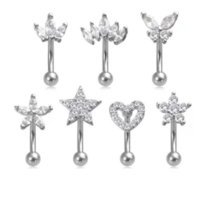 Edelstahl Kupfer Zirkonia Augenbrauenring Weiß Schmetterling Herz Stern Krone Blume Eingelegt Gebogene Hantel Bauchnabelpiercing