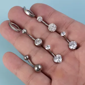 Titanium Bauchbeutelring Set Körperpiercing Schmuck mit funkelndem Zirkonia Hauptbild.
