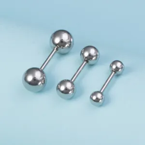 Stainless steel body piercing barbells set in three sizes, perfect for cartilage and ear studs.