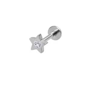 Edelstahl Stern Labret Piercing Schmuck mit klarem Kristall für Tragus Ohrstecker Knorpel.