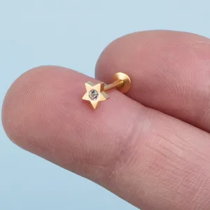 Edelstahl Stern Piercingschmuck mit Zirkonia für Lippe Ohr Knorpel Piercing Stecker