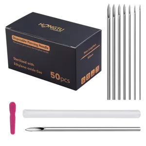 Disposable piercing needles 50pcs kit for body piercing with sterile packaging and tools.