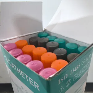 Disposable piercing catheter needles set with colorful protective caps, individually sterile packed.