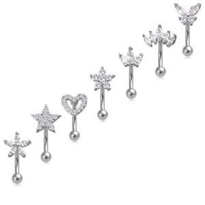 Edelstahl Body Piercing Schmuck Zirkonia gebogene Hantel Set fuer den Alltag mode