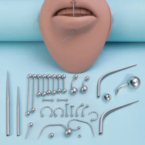 Edelstahl Piercing Schmuck Set mit Silikon Mund Modell Lippen Stecker Hufeisen Ring.