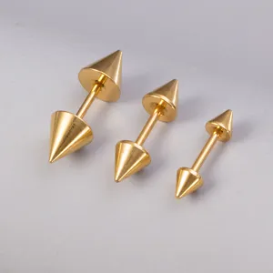 Gold tone stainless steel cone barbell cartilage piercing body jewelry studs set of three