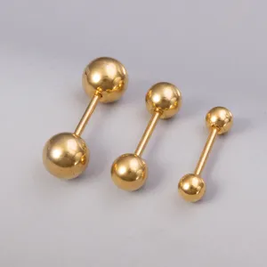 Gold stainless steel barbell piercing studs body jewelry set for tragus ear cartilage.