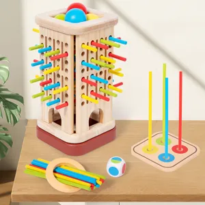 Kinder Holz Lernspiel 3-in-1 Ziehstab Turm Balance Montessori Spielzeug für frühe Bildung