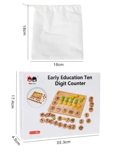 Children ten grid array math enlightenment toy set with storage bag and wooden numbers.