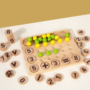 Wooden ten-frame math toy for kids, counting board with numbers and balls for early education.