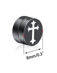 Schwarze magnetische Edelstahl-Ohrstecker mit gotischem Kreuz-Design, 8mm Größe.