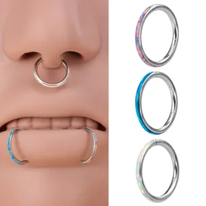 Edelstahl Opal Septum Ring Lippen Piercing Körperschmuck Segment Clicker Ohrknorpel Ohrring