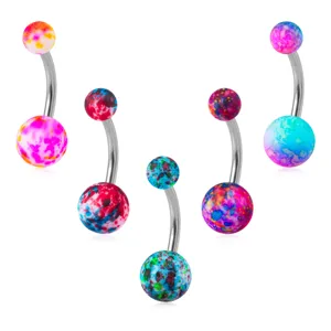 Bunte gesprenkelte Acryl Bauchnabelpiercing Set mit Edelstahl gebogenen Barrels für Damen.