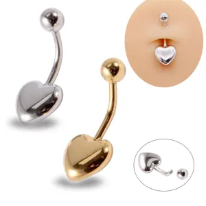 Edelstahl Herz Bauchnabelring Piercing Schmuck, glänzender Bauchnabelstecker neu.