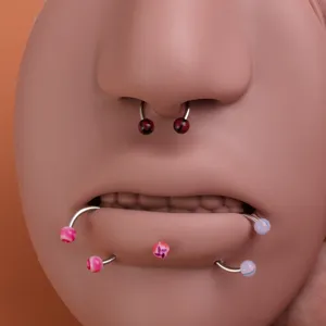 Edelstahl Körperpiercing Schmuck Set mit bunten Acrylkugeln für Lippe Nase Septum Ohr.