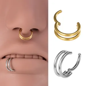 Edelstahl doppelter Segmentring, Piercing Schmuck für Nase, Lippe und Ohr im Detail.