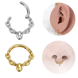 Edler Edelstahl Ketten Septum Ring mit Herz Anhänger gold silber Piercing Schmuck Unisex