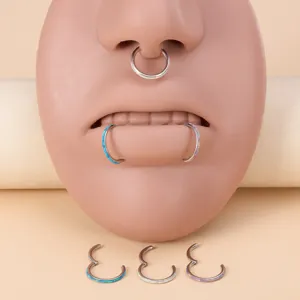 Opal Segmentring 316 Edelstahl Septum Clicker Piercing Schmuck Knorpel Nasenring Stecker
