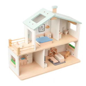 Wooden dollhouse toy multi-room simulation villa cream style kids educational playhouse main image