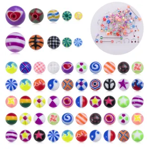 Acryl Piercingkugeln mit Edelstahlstab Set fuer Zunge Lippe Bauchnabel Piercing