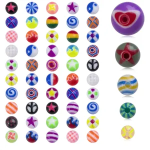 Bunte Acryl Piercingkugeln Ersatz Set in vielen Muster fuer Zunge Lippe Augenbraue Schmuck