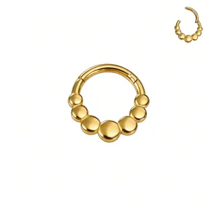 Goldener 316L Stahl Klapp Nasenring mit Perlen Design, bequemer Clicker Piercing Schmuck.