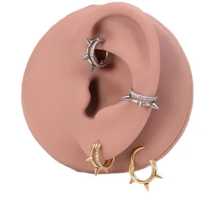 Edelstahl doppellagiger Zirkon Spike Piercing Schmuck Hauptansicht, Punk Stil Unisex Ring.