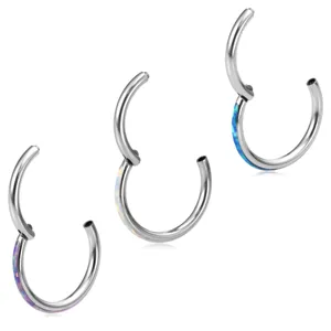 Edelstahl Klapp-Segmentring mit buntem Opal-Inlay fuer Nasen- und Koerperpiercing Schmuck.