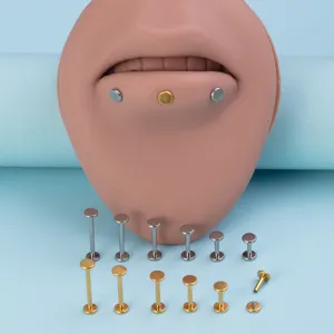 Titan Labret Stecker flache Rückseite Lippenpiercing Schmuckset mit Innengewinde Ohrring.