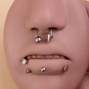 Titan Körperpiercing Schmuck Set mit Hufeisenringen und Labretstecker für Nase und Lippen.