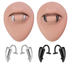 Edelstahl Vampir Reißzähne Lippenring Ohne Piercing Clip Schmerzloser Lippenreif Punk Gothic Halloween Körperschmuck Unisex