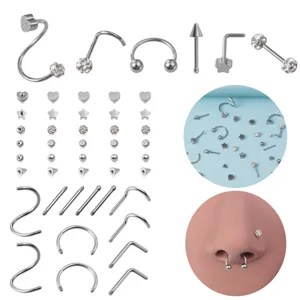 Titanstahl Körper-Piercing Schmuckset, Hufeisenring, Nasenstecker und Ersatzteile.