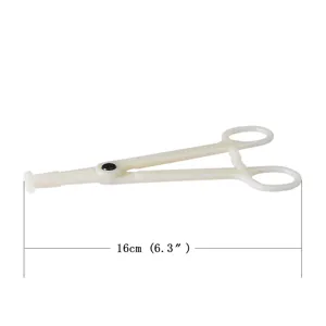 Plastic body piercing opening pliers tool detail view, 16cm length for professional use.