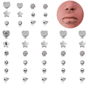 Minimalistisch Edelstahl Flache Rückseite Ohrstecker Strass Mix Geometrisch Stern Herz Blitz Mond Piercing Schmuck Ersatz Enden Set