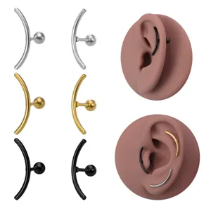 Edelstahl Gebogene Bar Mond Ohrstecker Für Damen Herren Punk Piercing Schmuck Gold Silber Schwarz Ohrknorpel Stecker