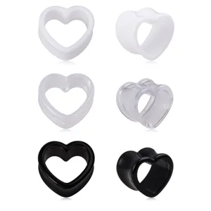 Acryl Herz Ohr Plug Tunnel Dehner Set schwarz weiss transparent Piercing Schmuck neu