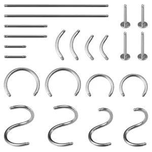 Titan Piercing Schmuck Set gerade gebogene Stäbe Labret Hufeisen Ringe Stecker