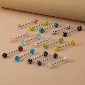 14G Edelstahl Zungenpiercing Barbell mit Stern Glitzer Kugel Körperschmuck