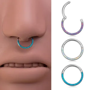 Edelstahl Synthetischer Opal Nasenring Septum Clicker Segmentring Piercing Schmuck Für Damen Herren Unisex Ohrknorpel Daith Helix Ohrringe