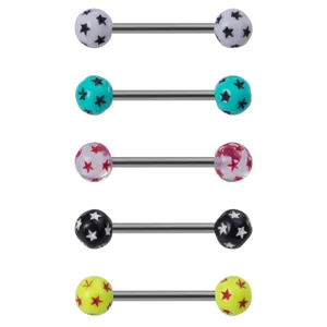 Edelstahl Barbell Zungenring mit Sternmuster, Body Piercing Schmuck fur Damen und Herren